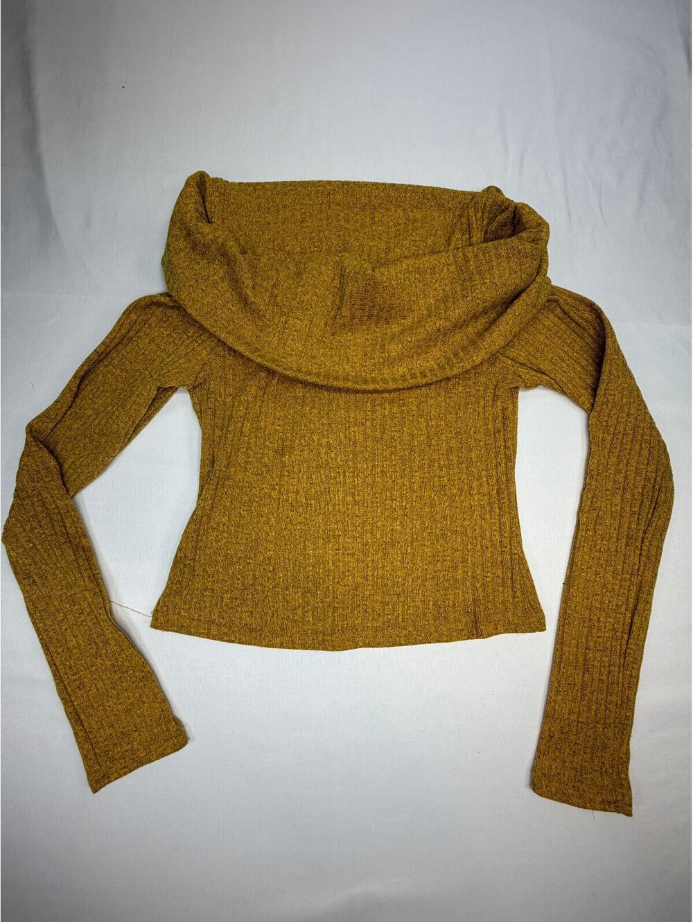 M&M Womens Sweater Long Sleeve Cowl Neck Off Shoulder Ribbed-Knit Size L Mustard